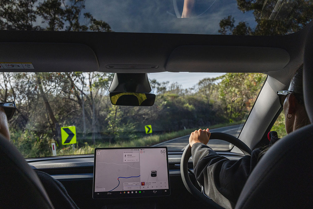 Driver's view of the 2025 Tesla Model Y.