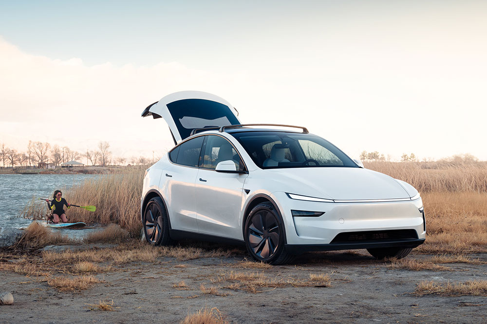 2025 Tesla Model Y with boot open.