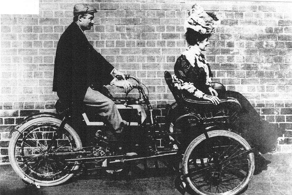 RACQ founding member William J. Tarrant and his wife Edith on their tri-car.