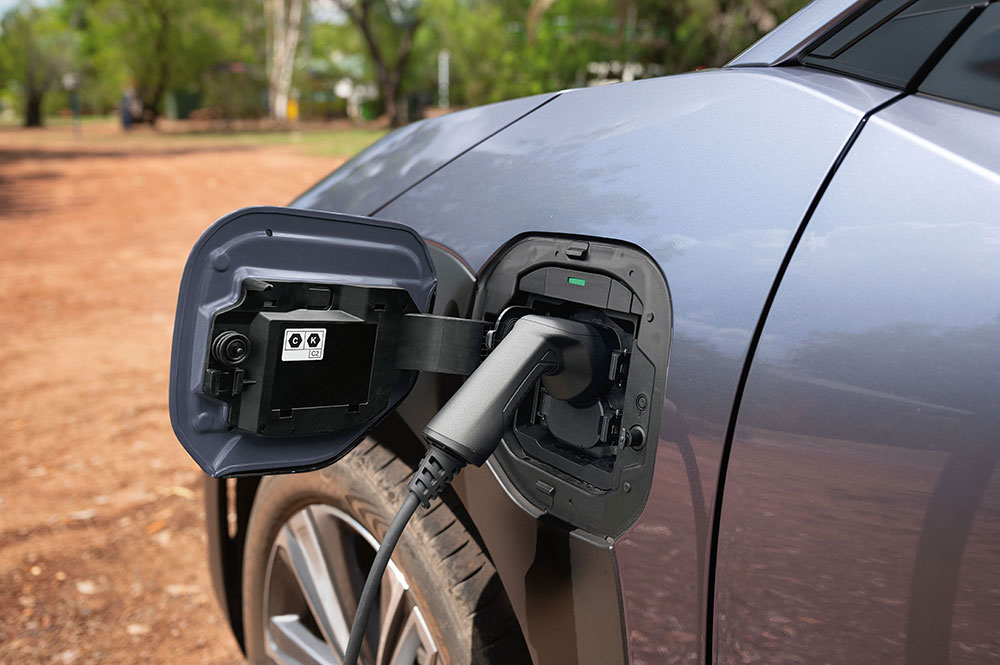 Electrical vehicle being recharged.