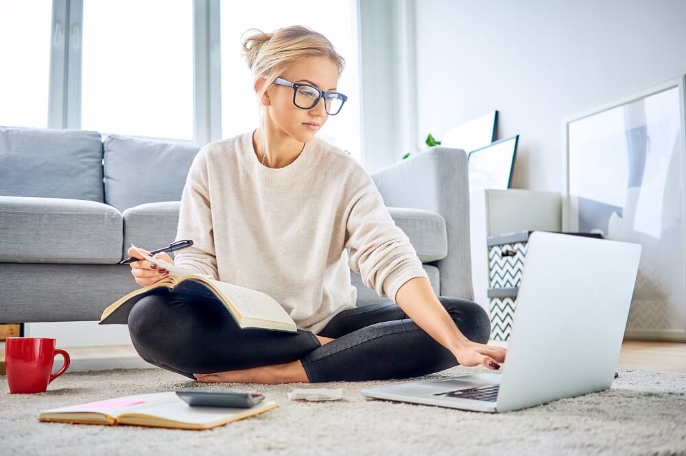 Budget, study, working at computer