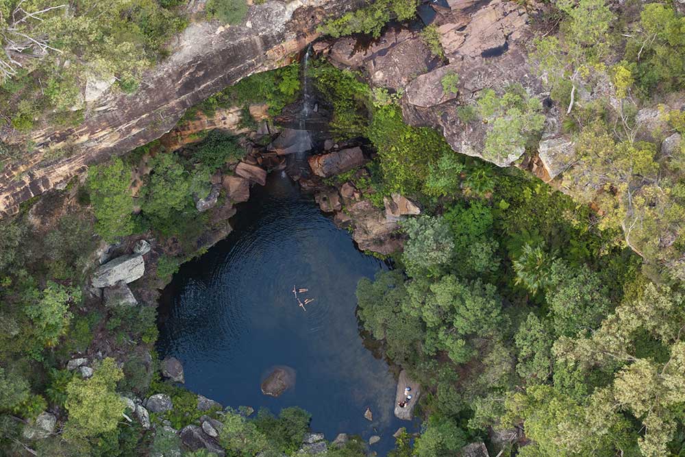 Overhead view of Rainbow Falls in Blackdown Tableland National Park